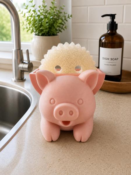 Cute Pink Pig Sponge Holder | Kitchen Sink Sponge Caddy & Organizer