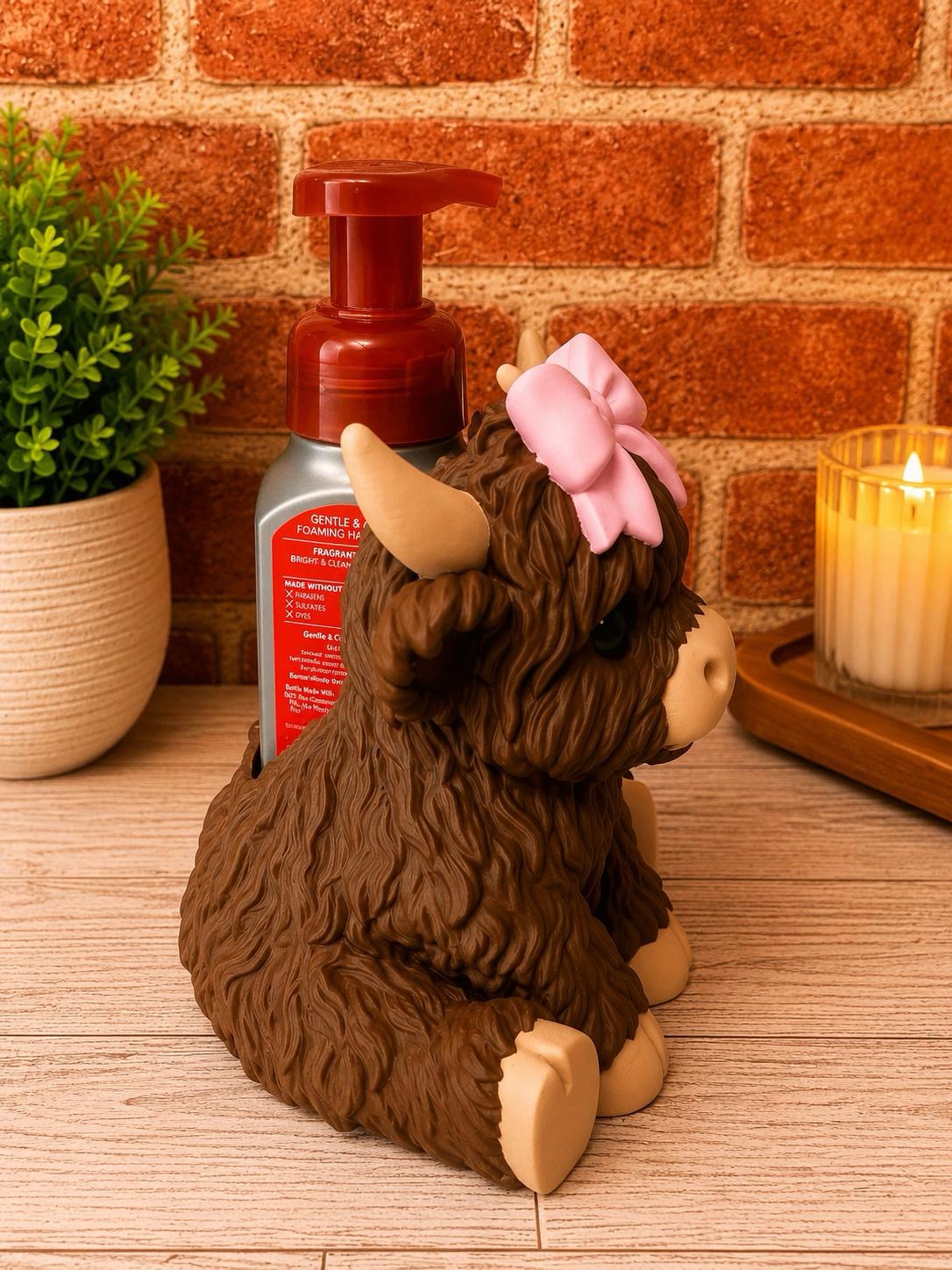 Highland Cow Soap Holder with Bow | Farmhouse Bathroom & Kitchen Decor picture