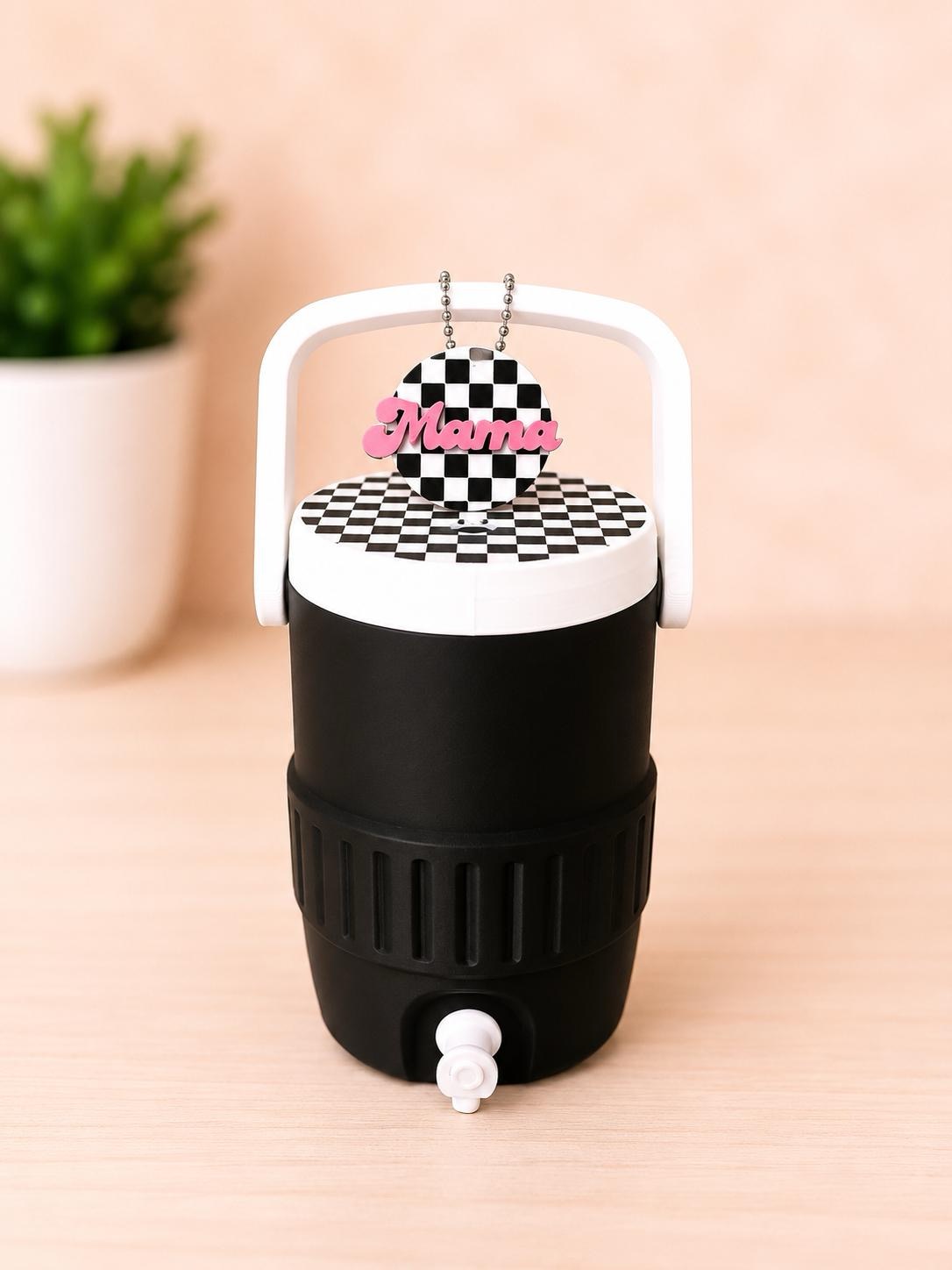 Black and White Checked Can Cooler with Can Opener (Nail Saver) picture