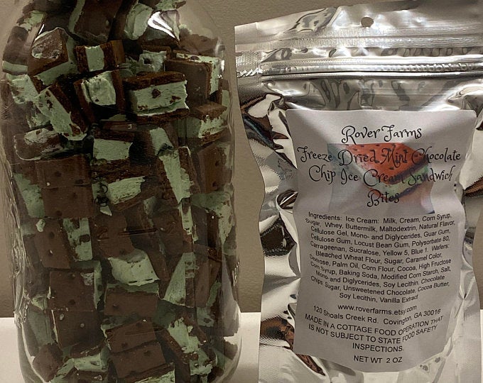 Freeze Dried Mint Chocolate Chip Ice Cream Sandwich Bites LOCAL PICK UP ONLY