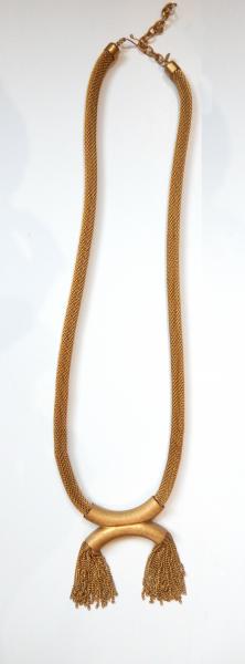 Double Tassel Curved Slide Pendant on Milanese Mesh Chain. picture