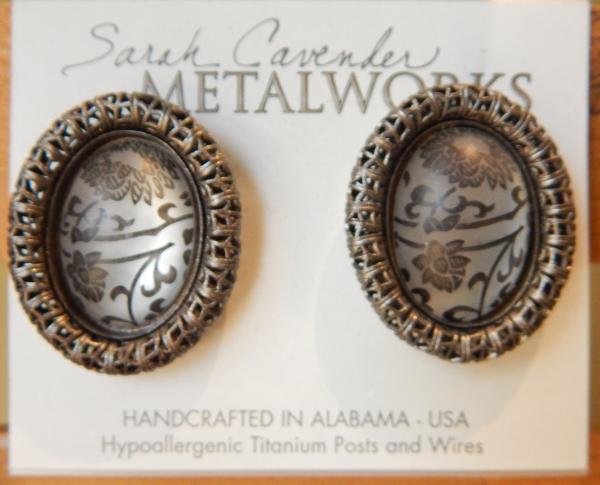 Botanical Stone Oval Filigree Button Earring Clip picture