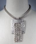 Square with Fringe Waterfall on Mesh Necklace