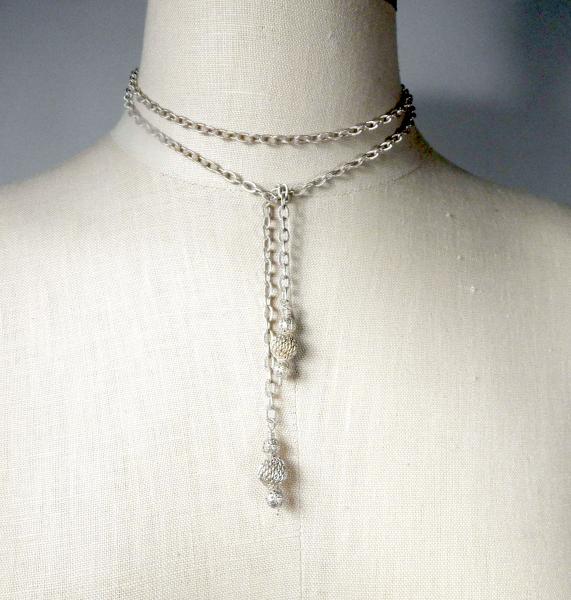 Tie lariat Necklace with mesh beads