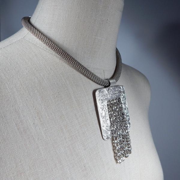 Square with Fringe Waterfall on Mesh Necklace picture