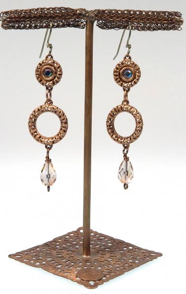 Filigree circles dangle earring with crystal drop picture