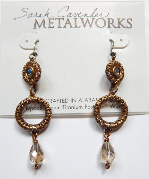 Filigree circles dangle earring with crystal drop