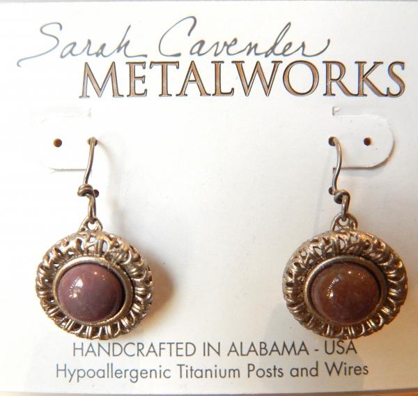 Small Round Filigree Drop Earring with Cabochon. picture