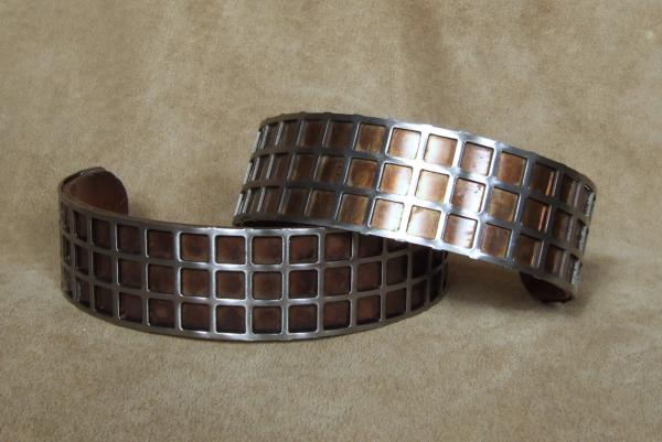Narrow Stainless Steel Grid Over Brass Cuff