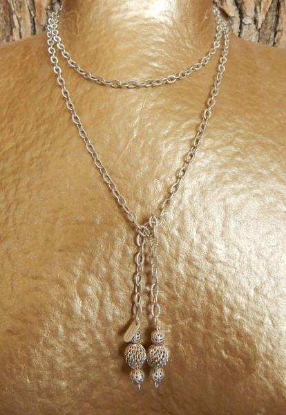 Tie lariat Necklace with mesh beads picture