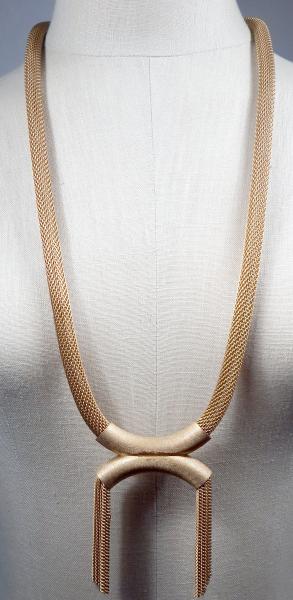 Double Tassel Curved Slide Pendant on Milanese Mesh Chain. picture