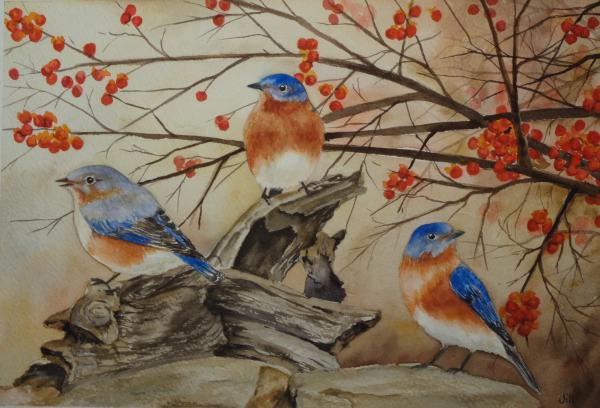 Blue Birds in Fall (PRINTS) picture