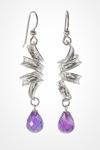 Sparkling Amethyst Drops Suspended from Sterling Ribbons, Titled "Wisteria", Sterling Silver Dangle Earrings
