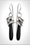 Girls day Out - Argentium Sterling Ribbons suspended over Long Black Onyx Drops, Long Dangle Silver Earrings