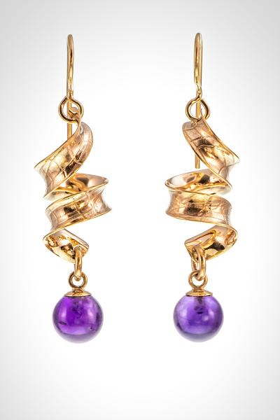 Small Festive 14k Gold Earrings with Amethyst Drops picture