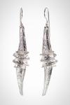 Long Silver French Wire Earrings "Silver Wrapped Willow Leaves"