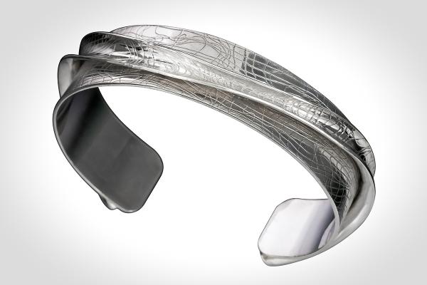 Womens Silver Cuff,  Sterling Handmade Cuff with an Anticlastic Ribbon, Simple Modern and Unique