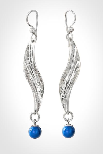 Lapis Earrings! Long Silver Petal Drop Earring with 8 mm Garnet Drops