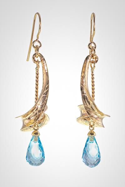 Sky Blue Topaz Drop Earrings in Gold: "The Dance"