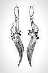 Large Dramatic Anticlastic Drop Earrings, Delicate Silver Tendrils Wrap around Textured leaf
