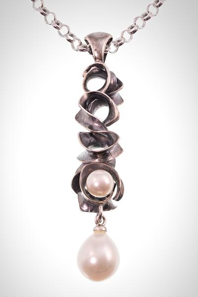 Long Pearl Pendant with a Dark Patina picture