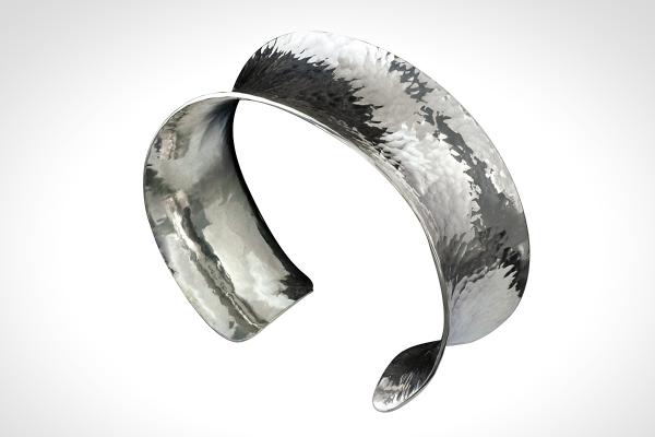 Mens or Womens, "Hammer On" Classic Hammer Textured Anticlastic Silver Cuff picture