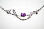 Silver Ribboned Bar Necklace with 9x7mm Amethyst