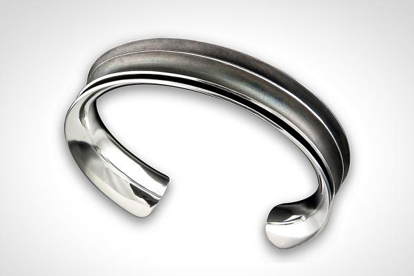 MENs Dark Patinated Anticlastic Double Cuff, Minimal, Sophisticated Sterling Bracelet picture