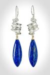 Long Sterling Silver Lapis Drop Earrings, "Lapis Splash"