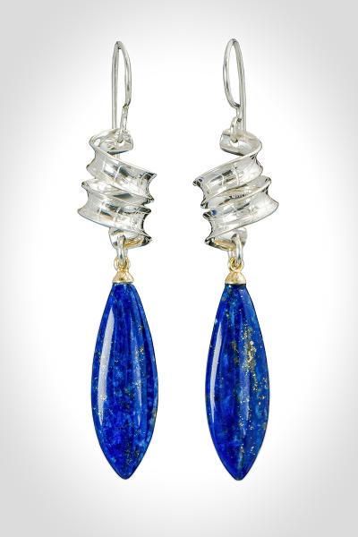 Long Sterling Silver Lapis Drop Earrings, "Lapis Splash" picture