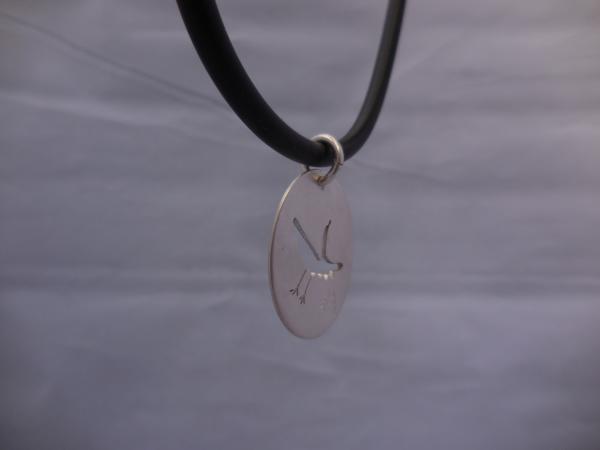 Flying Crane in sterling silver oval with rubber necklace LY N 3334 picture