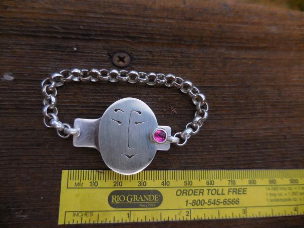 Unmentionables face clasp bracelet sterling silver & tourmaline LY B 1870 picture