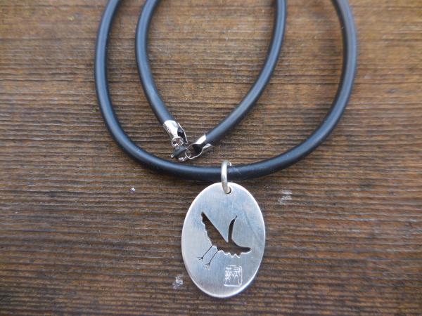 Flying Crane in sterling silver oval with rubber necklace LY N 3334 picture