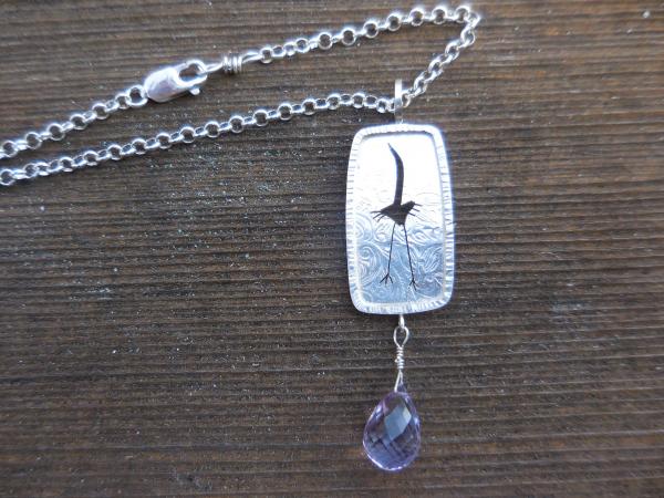 Crane with Lavender Amethyst  drop LY E 3104 picture