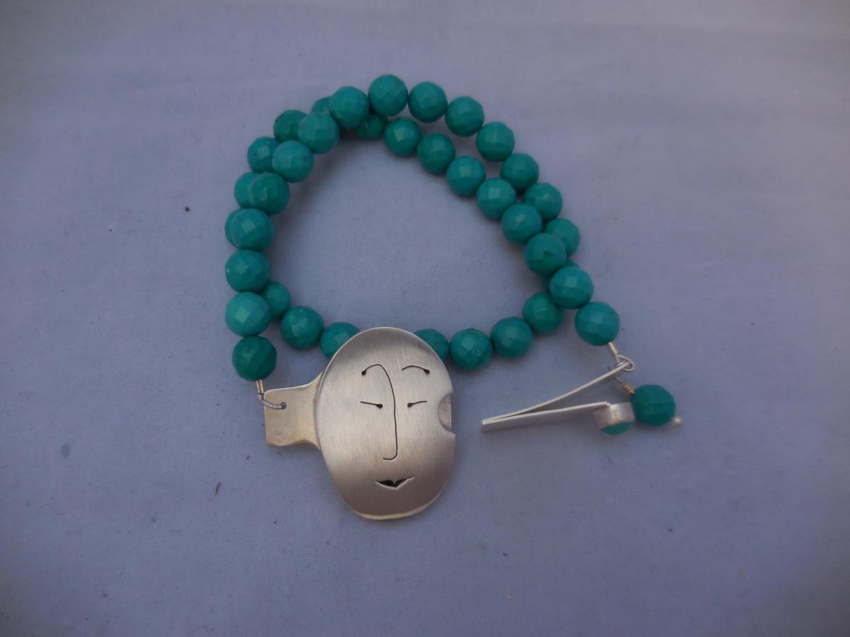 Unmentionables Face clasp in sterling silver with turquoise LY E 3268 picture