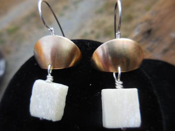 Brass half domes with sterling silver ear wires and hand carved bone beads LY E 7741 picture