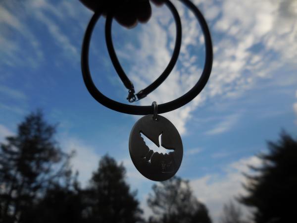 Flying Crane in sterling silver oval with rubber necklace LY N 3334 picture