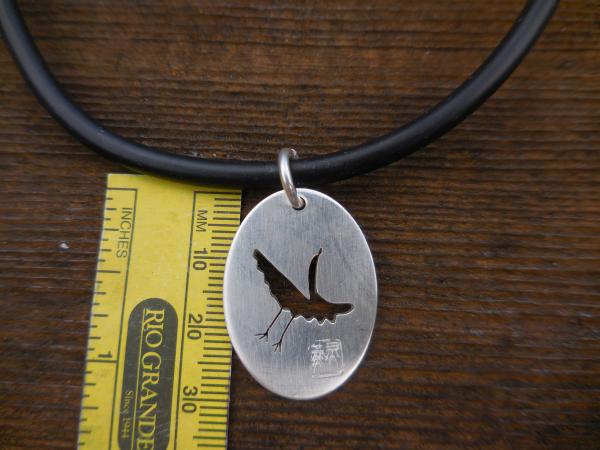 Flying Crane in sterling silver oval with rubber necklace LY N 3334 picture