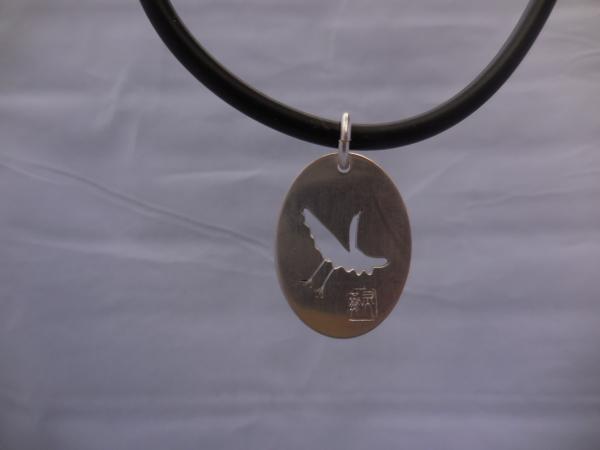 Flying Crane in sterling silver oval with rubber necklace LY N 3334 picture