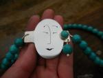 Unmentionables Face clasp in sterling silver with turquoise LY E 3268
