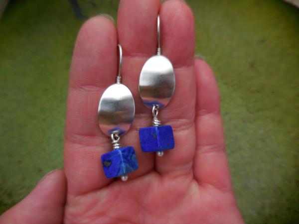 Sterling silver oval domes with lapis square beads LY E 7722 picture