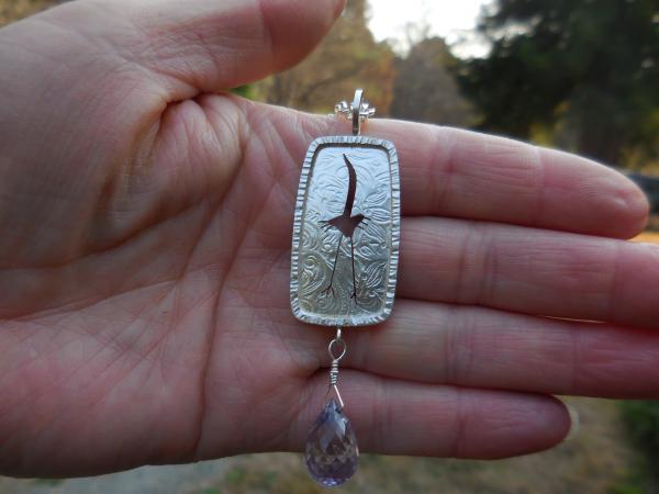Crane with Lavender Amethyst  drop LY E 3104