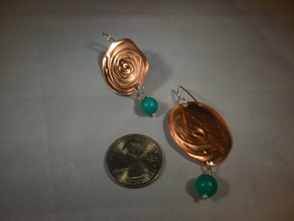 Copper with spiral pattern, sterling silver ear wires and turquoise drops LY E 7658 picture