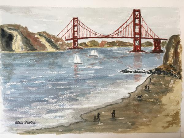 Golden Gate Bridge watercolor, San Francisco picture