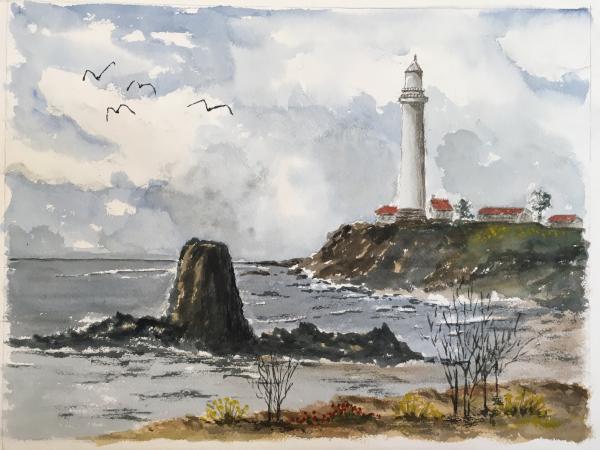 Pigeon Point Lighthouse watercolor - Wooden Tray picture