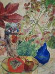 Hydrangea Persimmon Table Fest, framed original