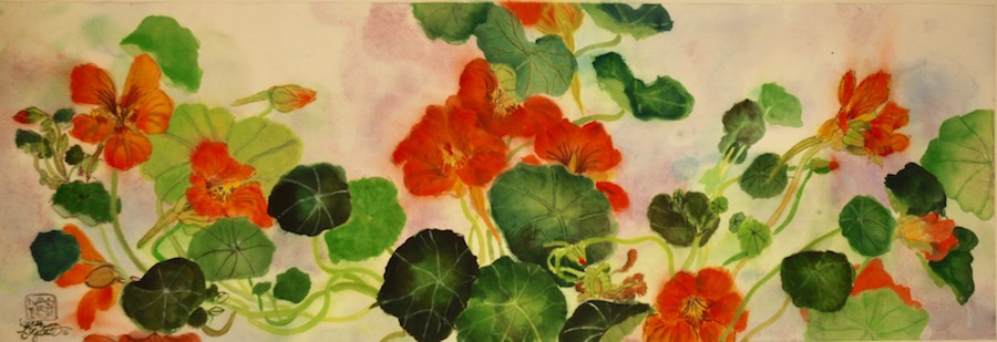 Nasturtiums, original, framed picture