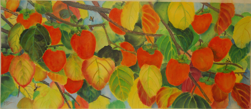 Persimmon Branches, 10 x 24" print picture