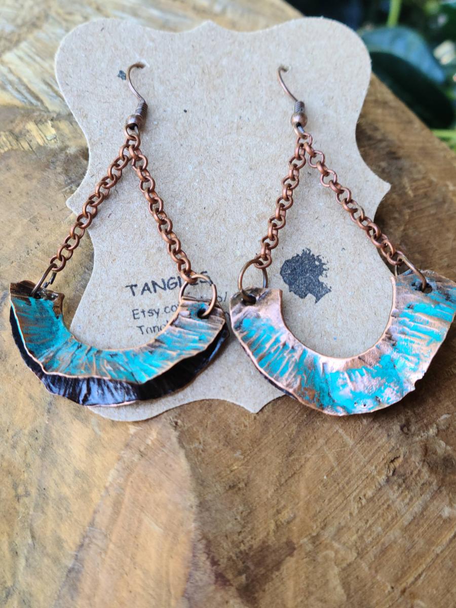 Long Form Folded Copper Earrings picture