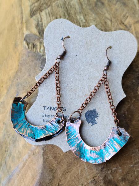 Long Form Folded Copper Earrings picture